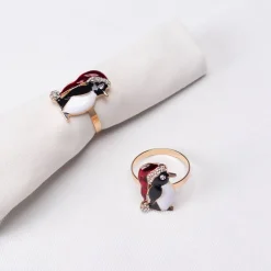 Karaca Serviette & Serviettenhalter-Home Pinguin 2 Stück Serviettenring Gold
