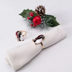 Karaca Serviette & Serviettenhalter-Home Pinguin 2 Stück Serviettenring Gold