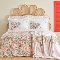 Karaca Bettwäsche-Home Sarthe 100% Baumwolle Doppelbett Bettwäsche und Tagesdecke Set Multicolor Multıfarben
