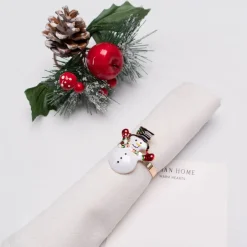 Karaca Serviette & Serviettenhalter-Home Schneemann 2 Stück Serviettenring Gold
