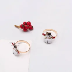 Karaca Serviette & Serviettenhalter-Home Schneemann 2 Stück Serviettenring Gold