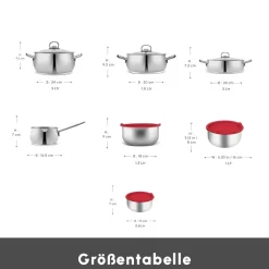 Karaca Stahltopf Sets-Induktions Stahl Kochgeschirr Set mit Gratis Vorratsbehälter, 13 Teilig Farblös