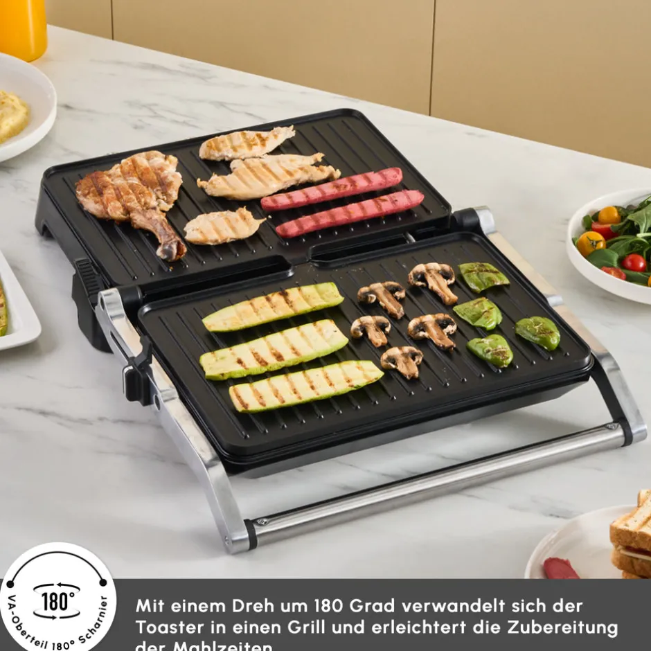 Karaca Toaster-Toastmate Grill 6 Scheiben Kapazität Zeit einstellbar Gusseisen Platte Grill und Toaster 2000W Inox