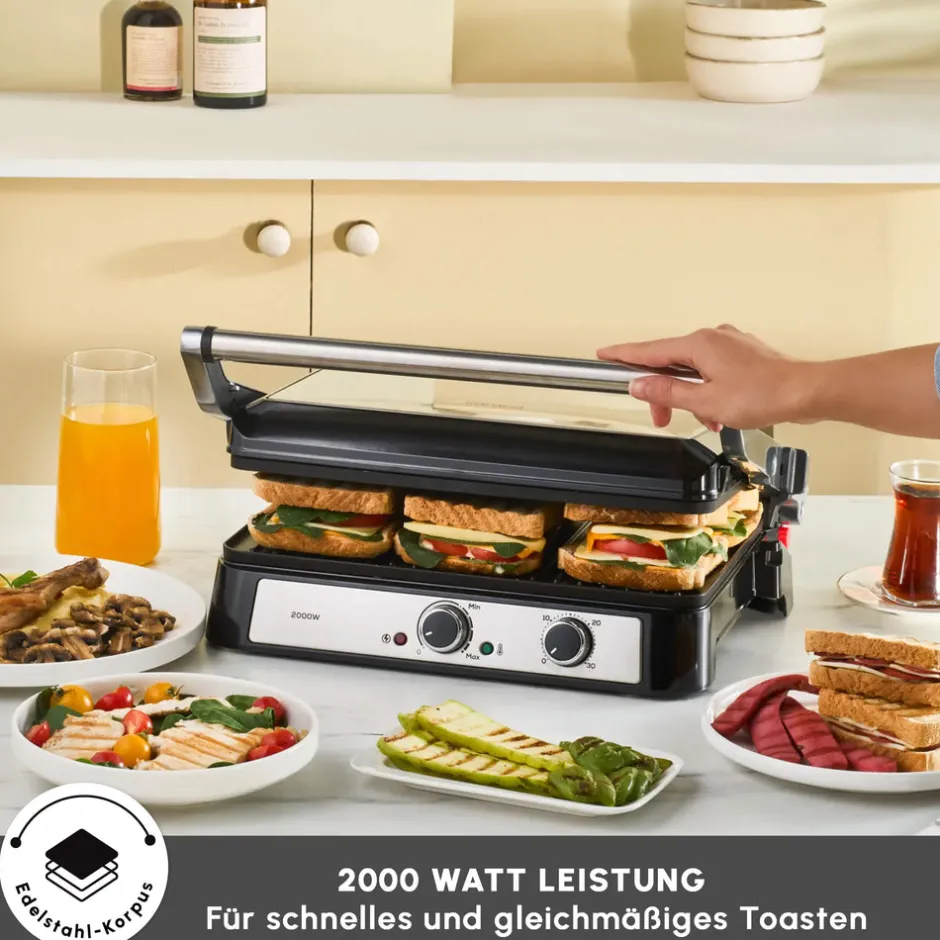Karaca Toaster-Toastmate Grill 6 Scheiben Kapazität Zeit einstellbar Gusseisen Platte Grill und Toaster 2000W Inox