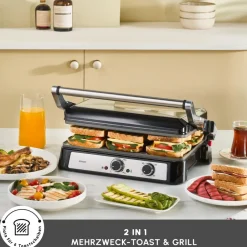 Karaca Toaster-Toastmate Grill 6 Scheiben Kapazität Zeit einstellbar Gusseisen Platte Grill und Toaster 2000W Inox