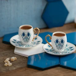 Karaca Mokka & Espressotassen Set-Iznik 4 teiliges Mochatassen Espressotassen Set für 2 Personen Multıfarben