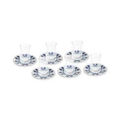 Karaca Teegläser Sets-Iznik 12-teiliges Türkisches Teeset aus Bone China für 6 Personen, 130 ml, Blau