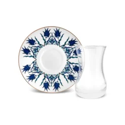 Karaca Teegläser Sets-Iznik 12-teiliges Türkisches Teeset aus Bone China für 6 Personen, 130 ml, Blau