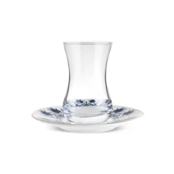 Karaca Teegläser Sets-Iznik 12-teiliges Türkisches Teeset aus Bone China für 6 Personen, 130 ml, Blau