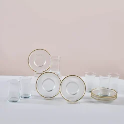 Karaca Teegläser Sets-Juliet Gold Rand 6-Personen-Tee-Set Klar
