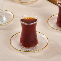 Karaca Teegläser Sets-Juliet Gold Rand 6-Personen-Tee-Set Klar
