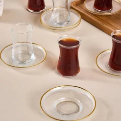 Karaca Teegläser Sets-Juliet Gold Rand 6-Personen-Tee-Set Klar