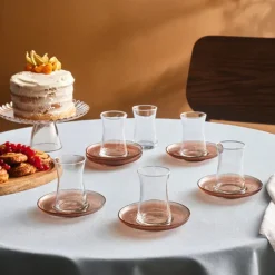 Karaca Teegläser Sets-Juliet Mocha Mousse 12-teiliges Teegläser-Set für 6 Personen, 170 ml
