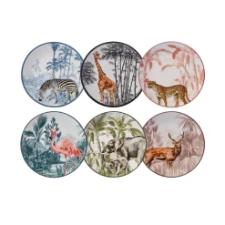 Karaca Frühstücksgeschirr|Kuchenplatte-Jungle 6 Teiliges Dessertteller Set 22 cm Multıfarben