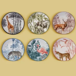 Karaca Frühstücksgeschirr|Kuchenplatte-Jungle 6 Teiliges Dessertteller Set 22 cm Multıfarben