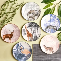 Karaca Frühstücksgeschirr|Kuchenplatte-Jungle 6 Teiliges Dessertteller Set 22 cm Multıfarben