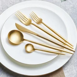 Karaca Bestecksets Für 12 Personen-Jupiter Matte Gold 60-teiliges Besteck für 12 Personen mit Boxed Matt Gold