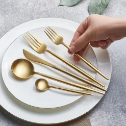 Karaca Bestecksets Für 12 Personen-Jupiter Matte Gold 60-teiliges Besteck für 12 Personen mit Boxed Matt Gold