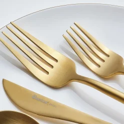 Karaca Bestecksets Für 12 Personen-Jupiter Matte Gold 60-teiliges Besteck für 12 Personen mit Boxed Matt Gold