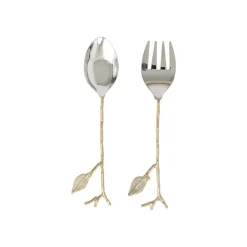 Karaca Backhelfer|Messersets-Leaf Servierlöffel und Gabel Set Gold
