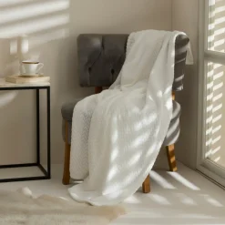 Karaca Decken-Leaves Weiße Welsoft TV Decke 130x150 Beyaz