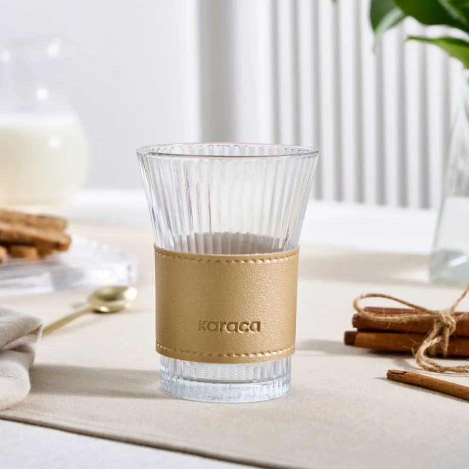 Karaca Mugs & Kaffeebecher|Wasserglas-Leder Cool Touch Latte Glas 210 Ml Gold