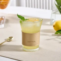 Karaca Mugs & Kaffeebecher|Wasserglas-Leder Cool Touch Latte Glas 210 Ml Gold