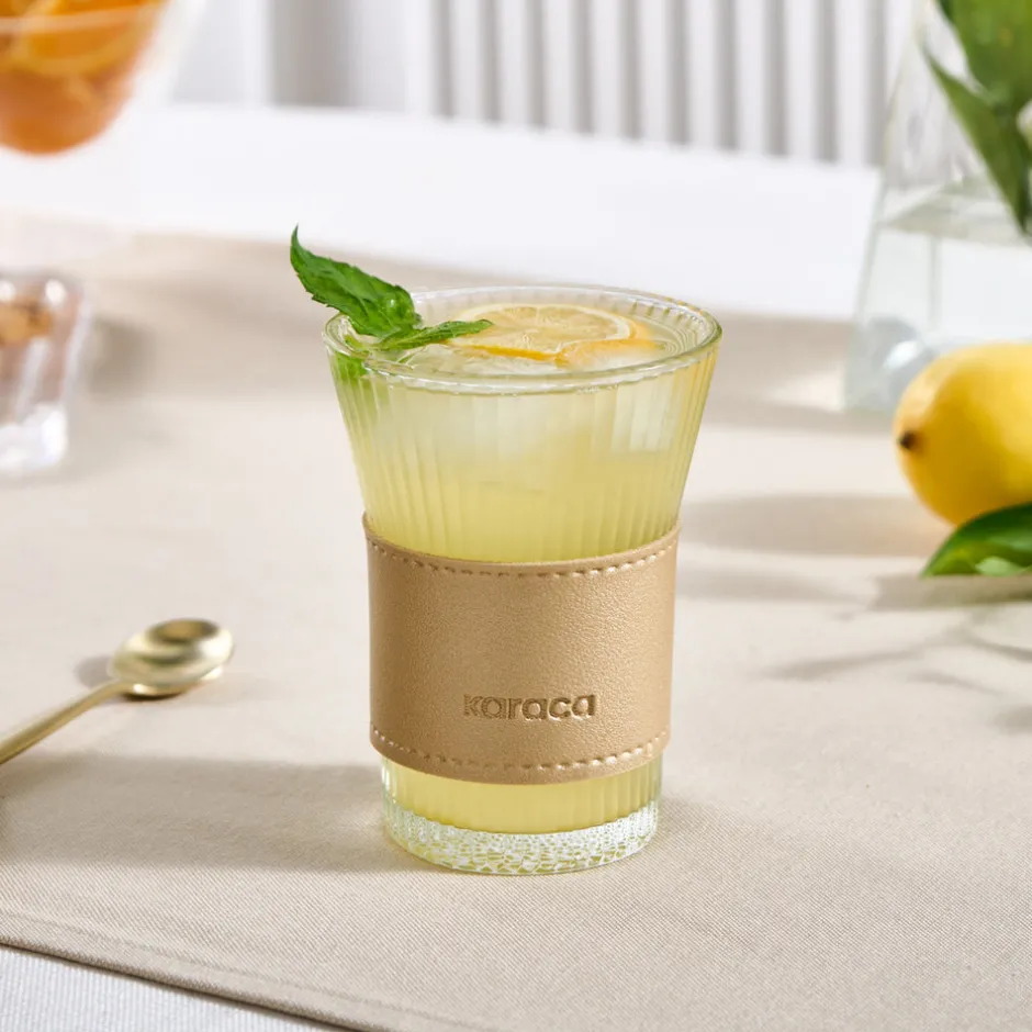 Karaca Mugs & Kaffeebecher|Wasserglas-Leder Cool Touch Latte Glas 210 Ml Gold