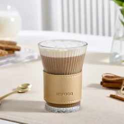 Karaca Mugs & Kaffeebecher|Wasserglas-Leder Cool Touch Latte Glas 210 Ml Gold