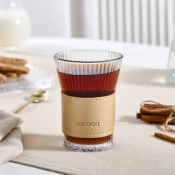 Karaca Mugs & Kaffeebecher|Wasserglas-Leder Cool Touch Latte Glas 210 Ml Gold