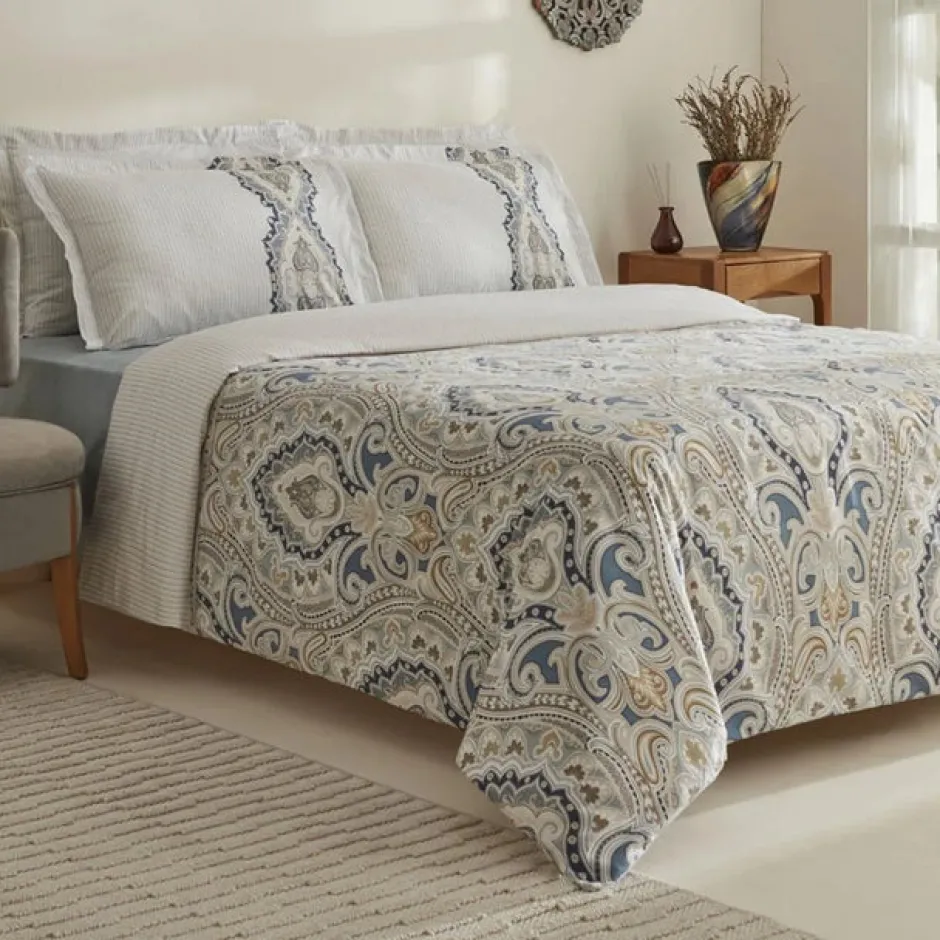 Karaca Bettwäsche-Lemy Bettwäsche-Set aus 100 % Baumwoll-Satin, Einzelbett, Blau