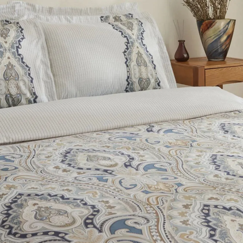 Karaca Bettwäsche-Lemy Bettwäsche-Set aus 100 % Baumwoll-Satin, Einzelbett, Blau