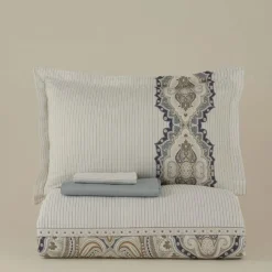 Karaca Bettwäsche-Lemy Bettwäsche-Set aus 100 % Baumwoll-Satin, Einzelbett, Blau