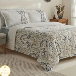 Karaca Bettwäsche-Lemy Doppel Bettwäscheset 100% Baumwoll-Satin Blau 200x220 Cm