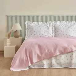 Karaca Tagesdecke Set-Lidya Bettwäsche-Set aus 100 % Baumwolle, Doppelbett, Rosa