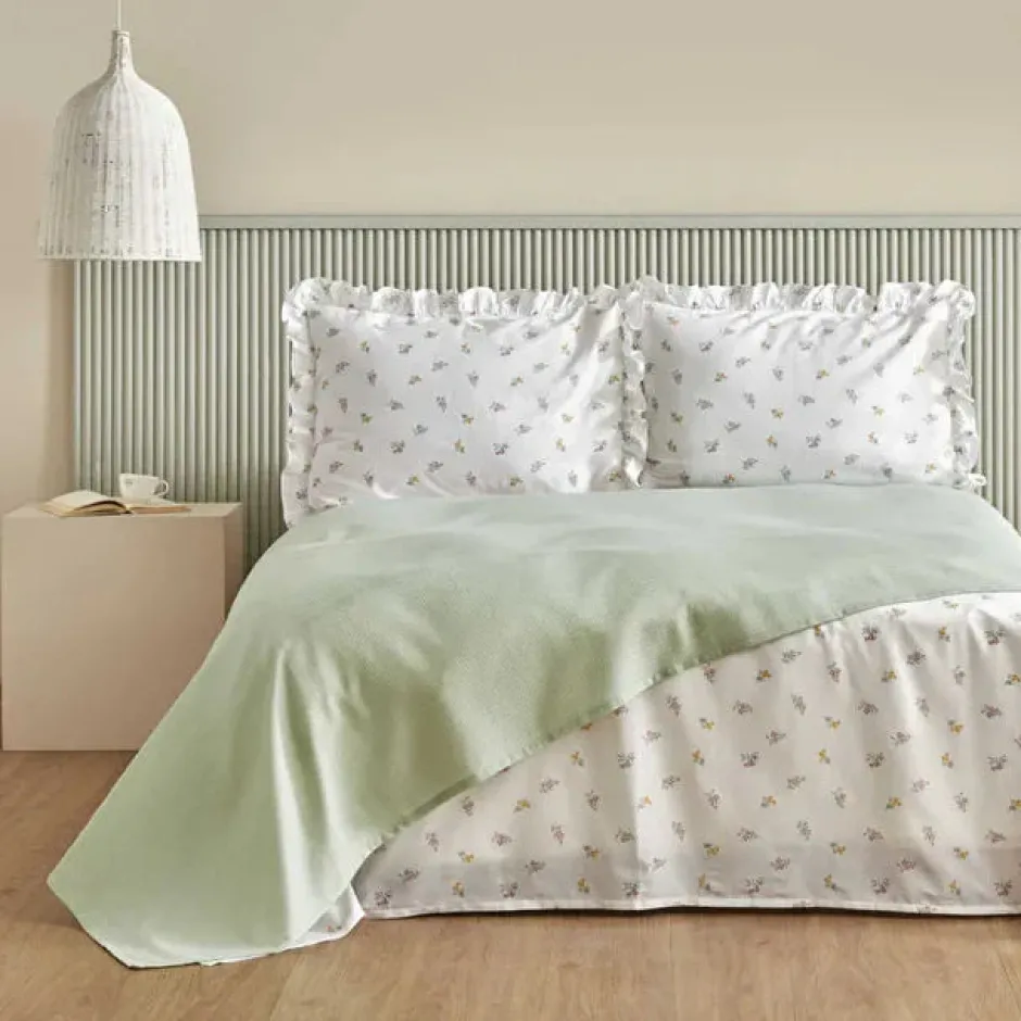 Karaca Badematten|Tagesdecke Set-Lidya Bettwäsche-Set aus 100 % Baumwolle, Einzelbett, Grün