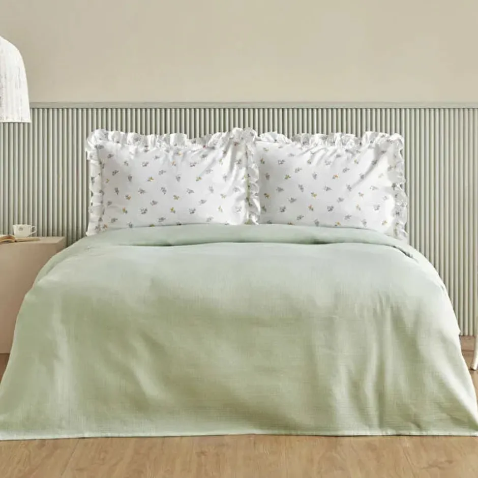 Karaca Badematten|Tagesdecke Set-Lidya Bettwäsche-Set aus 100 % Baumwolle, Einzelbett, Grün