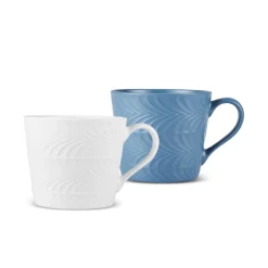 Karaca Mugs & Kaffeebecher-Lily Blau & Weiß Embos Doppelbecher Set 320 ML Multıfarben