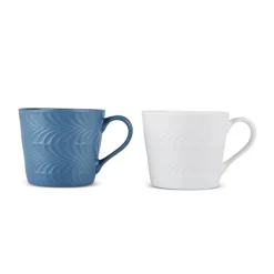 Karaca Mugs & Kaffeebecher-Lily Blau & Weiß Embos Doppelbecher Set 320 ML Multıfarben