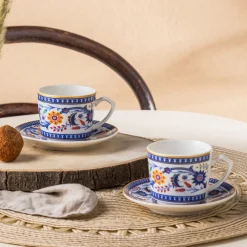 Karaca Mokka & Espressotassen Set-Linden-Kaffeetassen-Set, 2 Personen, 80 ml Blau01