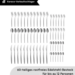 Karaca Bestecksets Für 12 Personen-Lizbon 60-teiliges Besteck-Set für 12 Personen Platın
