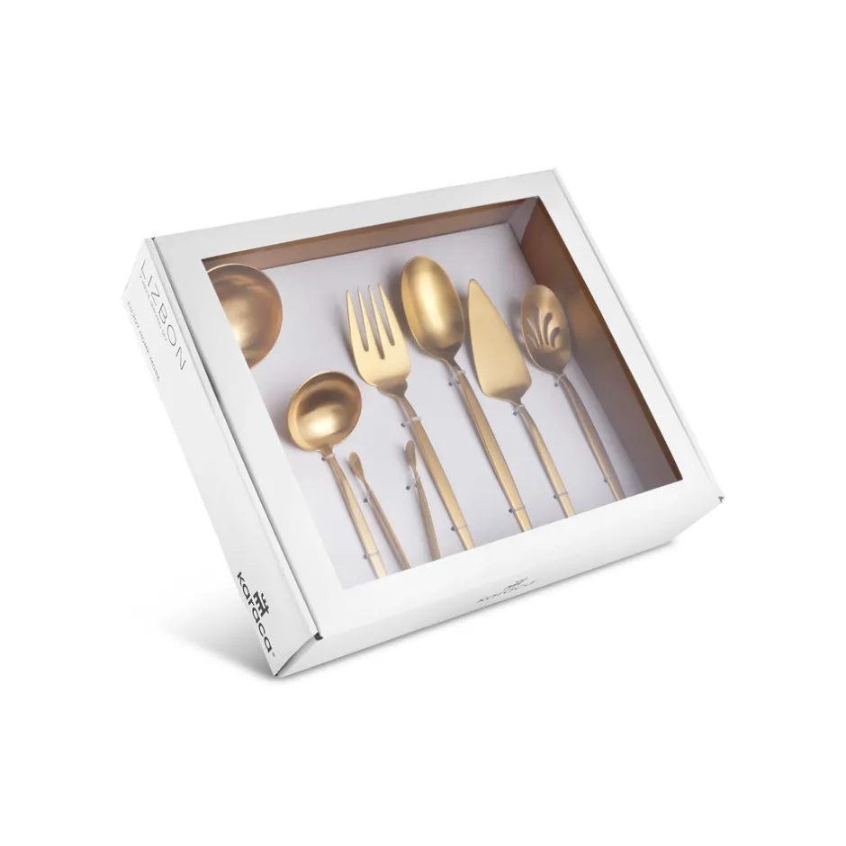 Karaca Servierbesteck-Lizbon 7-teiliges Servierset in Box, Gold