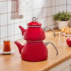 Karaca Teekannen-Loreto Emaille-Teekannen-Set – Rot