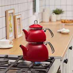 Karaca Teekannen-Loreto Emaille-Teekannen-Set – Rot
