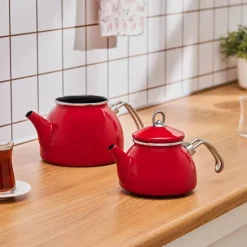 Karaca Teekannen-Loreto Emaille-Teekannen-Set – Rot