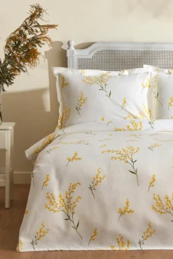 Karaca Tagesdecke Set-Loretta 100% Baumwolle Doppelbett-Piké-Set, Gelb Yellow