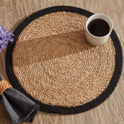 Karaca Deko-Objekte-Luka Tischset aus Seegras und Jute, 37 cm, Schwarz Schwarz01