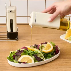 Karaca Gewurzset-Luminous, 3-teilige Öl- und Essigflasche, Inox Creme01