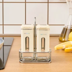 Karaca Salz Und Pfefferstreuer-Luminous, 3-teiliger Salz- und Pfefferstreuer, Creme Creme01