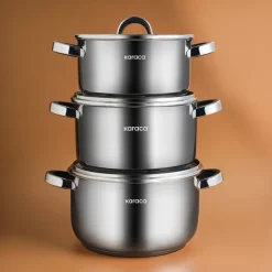 Karaca Stahltopf Sets-Magnus XLarge 6-teiliges Edelstahl-Topfset mit Induktionsboden